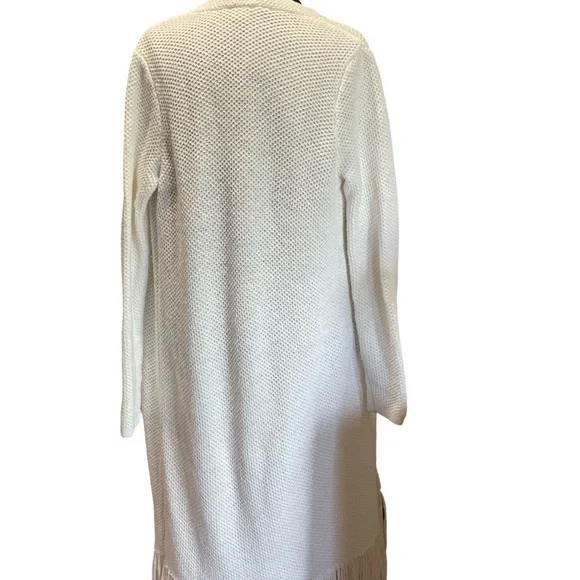 Chico’s Long Sleeved Full Length Fringed Cardigan In White Size Small - Picture 3 of 5